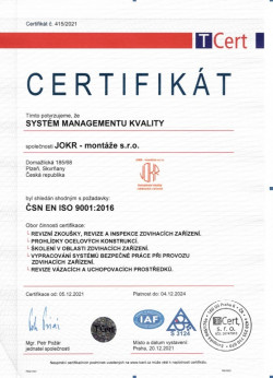 certifikát JOKR